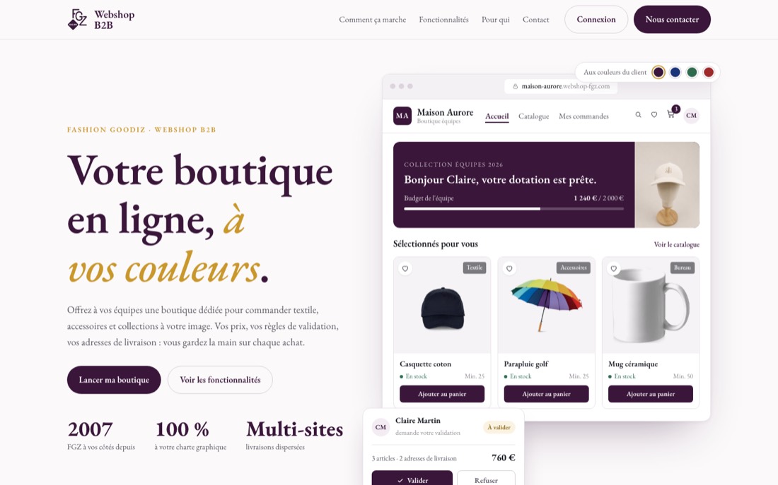 Accueil du webshop FGZ